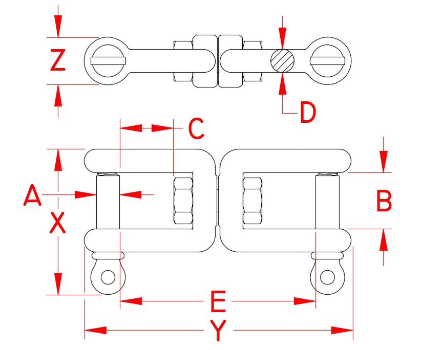 Stainless Steel Jaw & Jaw Swivel, S0156-0006, S0156-0008, S0156-0010, S0156-0013, S0156-0016, S0156-0020, Line Drawing